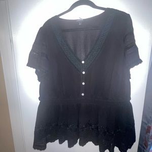 Torrid Black Lace Embroidered shirt
